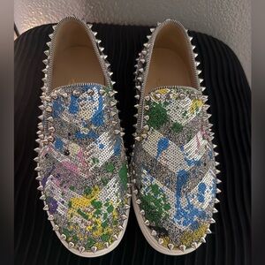 Christian Louboutin Silver Multicolor Spiked Loafers *No Box*